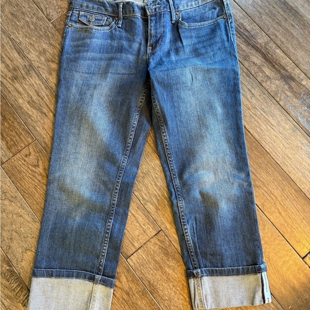 Banana Republic Capri Jeans Women 28/6 Blue Medium Wash Cuffed Logo Tape 302177